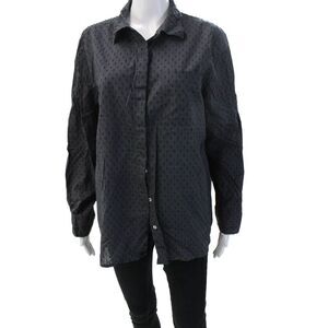 White Label Women Black Collared Button-Up Cotton Long Sleeve Blouse Size 10